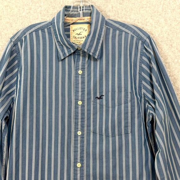 vtg Y2K Hollister Shirt Size M Button Down Striped Work Preppy Academia Logo - Picture 1 of 12